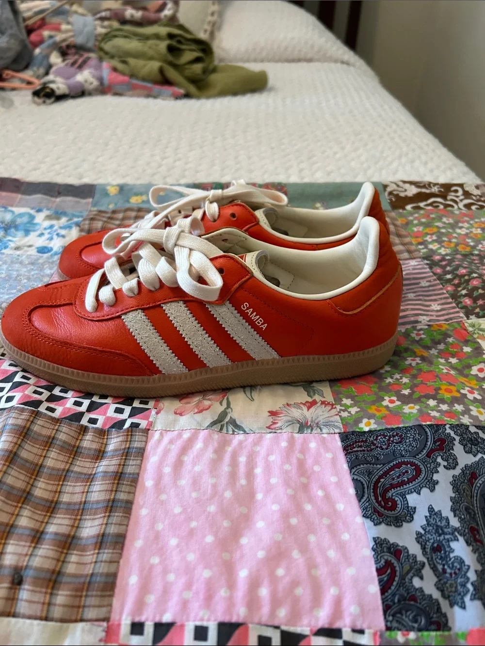 adidas Samba Orange and White Leather Sneakers - Picture 4 of 7